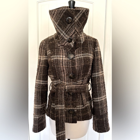MNG Suit by Mango Plaid Belted Tweed Coat - Picture 2 of 7
